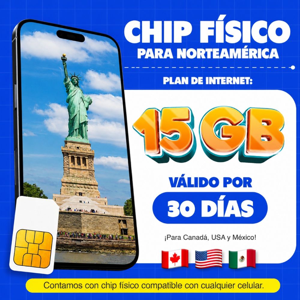 Imagen 2 del producto Chip físico MIFI Norteamérica 3 países, 15GB, 30 días o hasta agotar datos, solo datos, para celular liberado